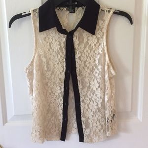 Black and white lace tank top.